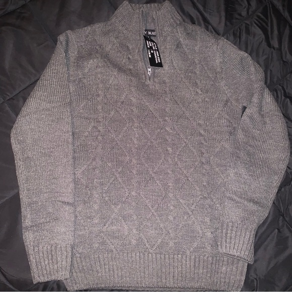 Sky Blue Cable Knit Half Zip Sweater Gray - Picture 1 of 5